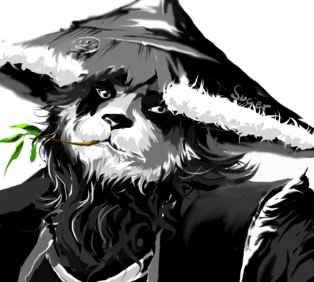 Chen Stormstout from World of Warcraft is depicted in this detailed 4K Ultra HD PC desktop wallpaper, showcasing his iconic hat and bamboo stalk.