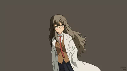 HD desktop wallpaper of Rio Futaba from the anime Rascal Does Not Dream of Bunny Girl Senpai, wearing glasses and a lab coat against a plain background.