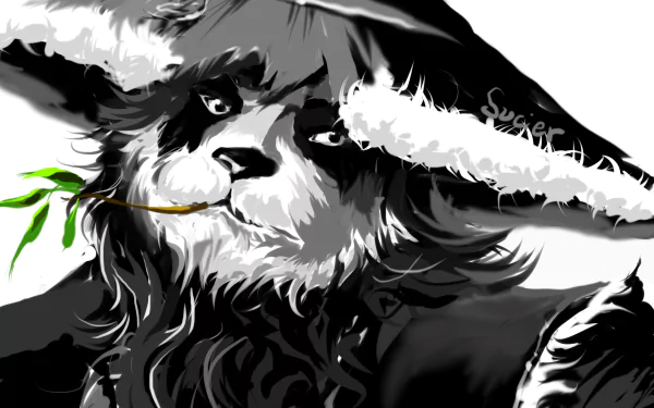 Chen Stormstout from World of Warcraft is depicted in this detailed 4K Ultra HD PC desktop wallpaper, showcasing his iconic hat and bamboo stalk.