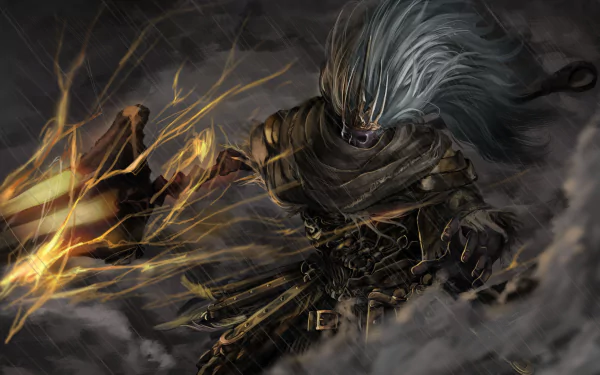 HD desktop wallpaper featuring the Nameless King from Dark Souls III, showcasing dynamic lightning and dark, stormy atmosphere.