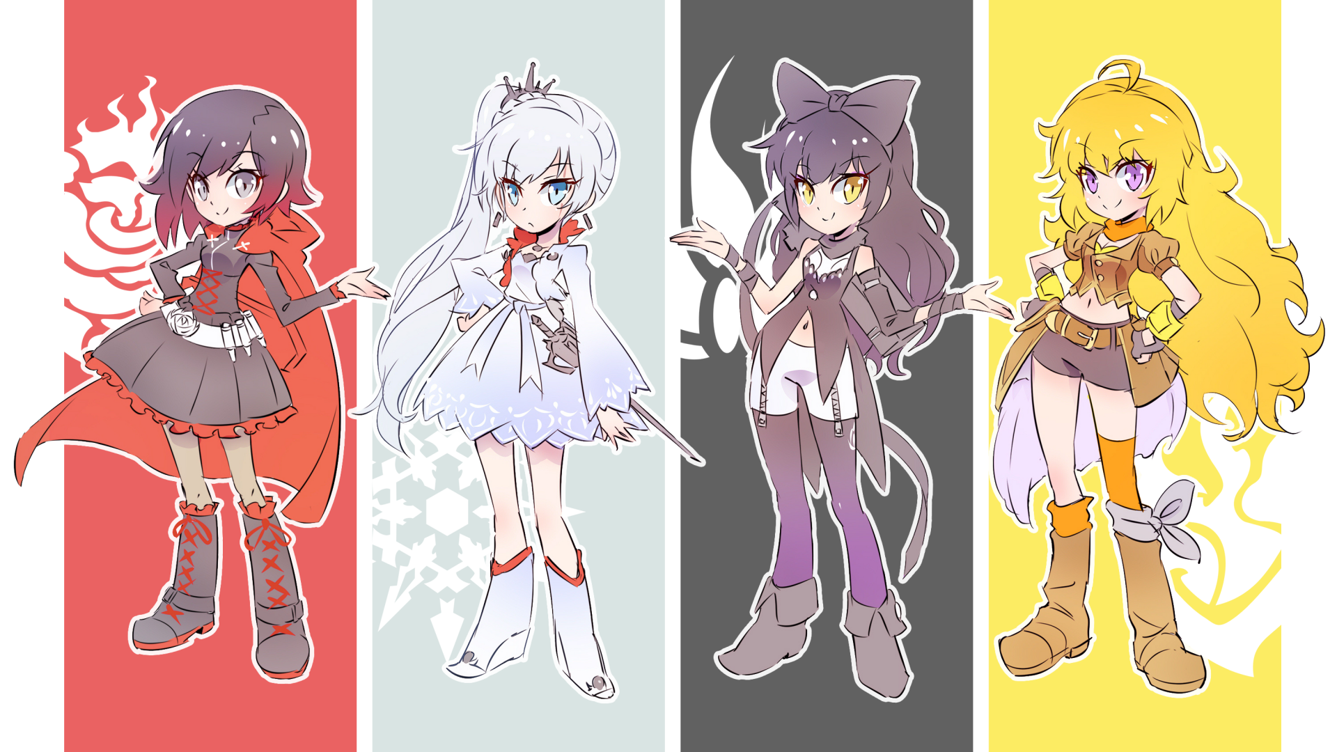 RWBY Warriors Unite: HD Anime Wallpaper Featuring Ruby, Weiss, Blake & Yang