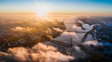 Latvia bridge cityscape horizon river aerial city man made Riga HD Desktop Wallpaper | Background Image