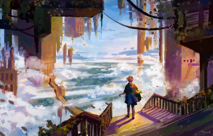 floating island fantasy woman HD Desktop Wallpaper | Background Image