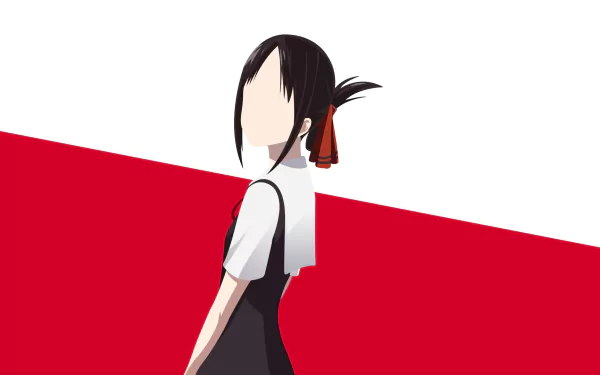 A colorful HD background featuring Kaguya Shinomiya from the anime Kaguya-sama: Love is War, showcasing her distinctive silhouette against a vibrant red backdrop.