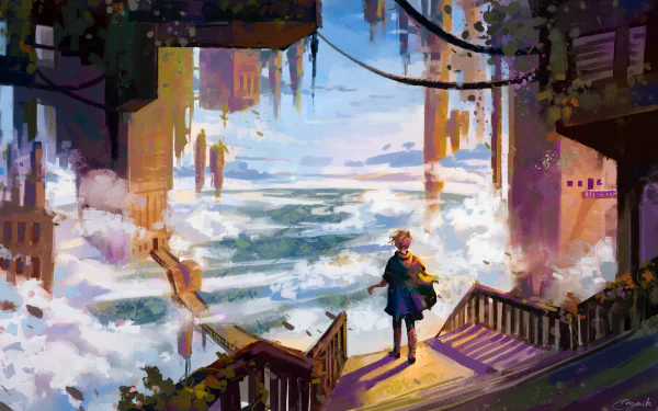 floating island fantasy woman HD Desktop Wallpaper | Background Image