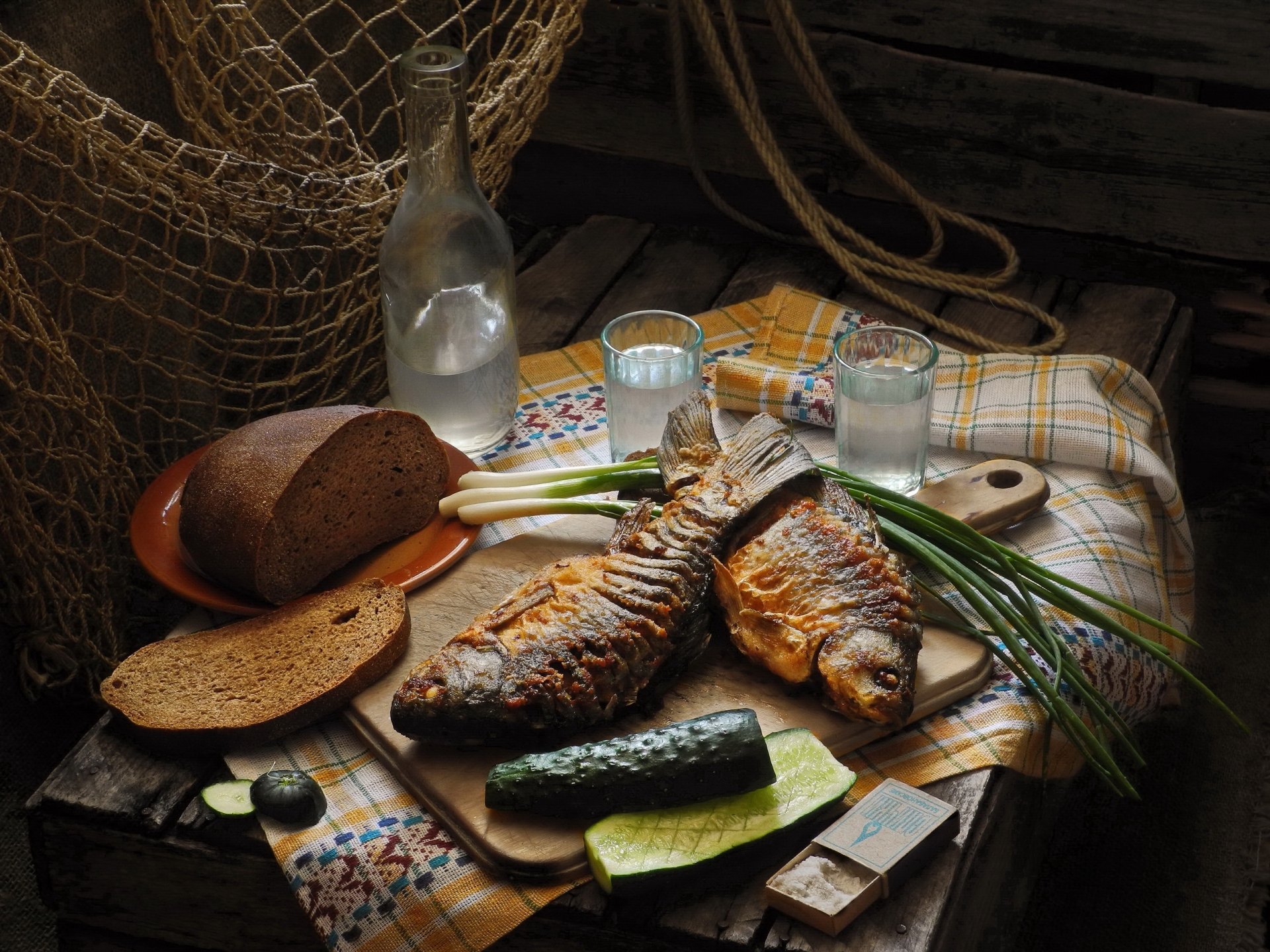 Download Pickle Drink Bread Seafood Fish Food Still Life HD Wallpaper