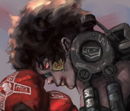 HD anime wallpaper featuring Joe from Megalo Box in a close-up profile with mechanical gear and a determined expression.