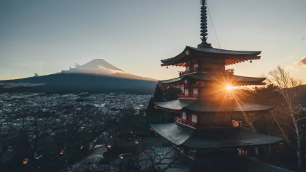 Mount Fuji religious pagoda HD Desktop Wallpaper | Background Image