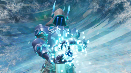 HD desktop wallpaper featuring a character from Fortnite Battle Royale holding glowing orbs of energy, set against an icy, mystical background.
