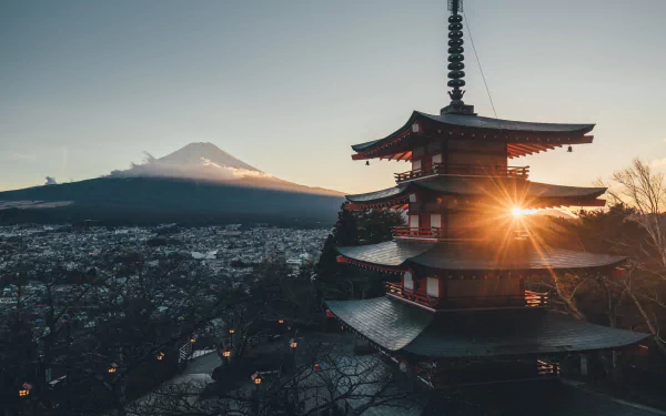 Mount Fuji religious pagoda HD Desktop Wallpaper | Background Image