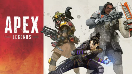 HD desktop wallpaper featuring Apex Legends characters Bloodhound, Gibraltar, and Wraith in action poses against a stylized background.