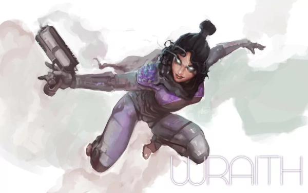 Wraith from Apex Legends in dynamic action pose, featured as an HD PC desktop wallpaper and background from the video game Apex Legends.