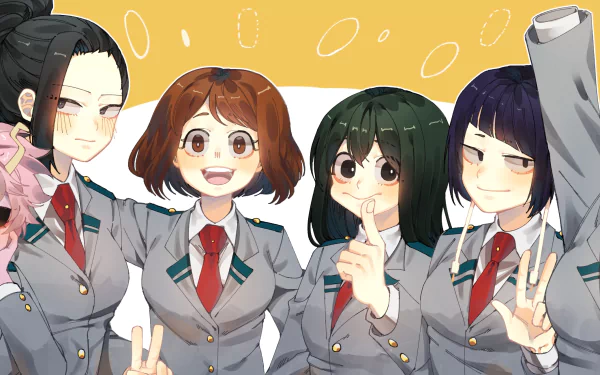 Toru Hagakure Kyōka Jirō Tsuyu Asui Ochaco Uraraka Momo Yaoyorozu Mina Ashido Anime My Hero Academia HD Desktop Wallpaper | Background Image