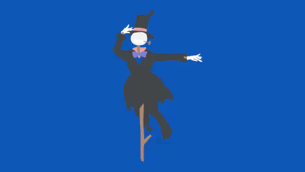 Minimalist vector illustration of Turnip Head from Studio Ghibli's Howl's Moving Castle, featured as an anime-themed HD PC desktop wallpaper with a solid blue background.