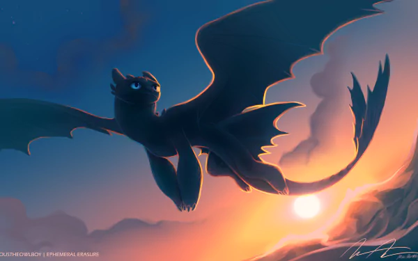 Toothless from How to Train Your Dragon: The Hidden World in a detailed HD desktop wallpaper.