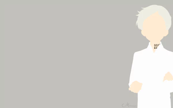 Minimalist HD wallpaper featuring Norman from The Promised Neverland, created in vector art style. Norman is depicted with his characteristic white hair against a plain background.