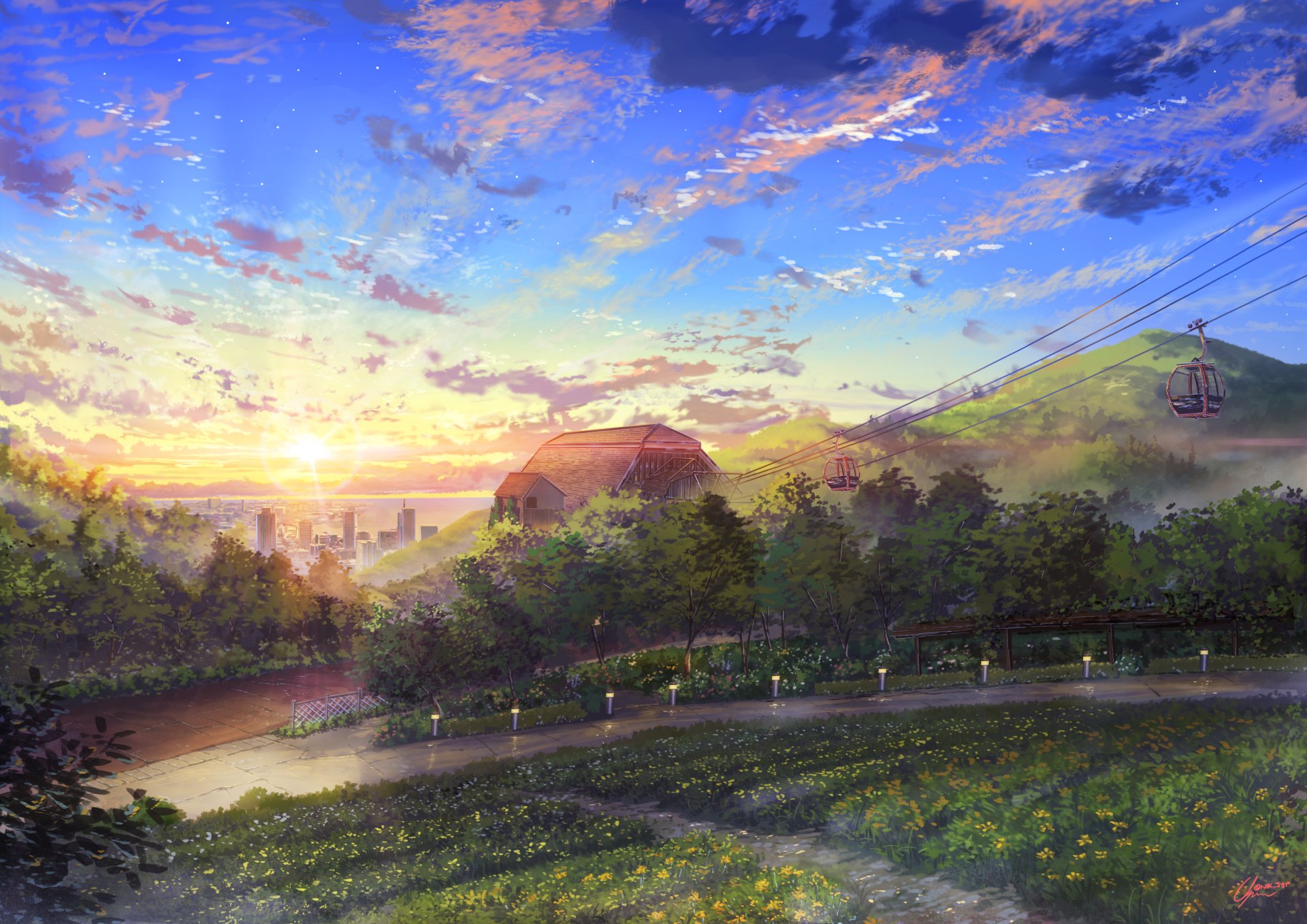 Anime Landscape at Sunset - HD Wallpaper