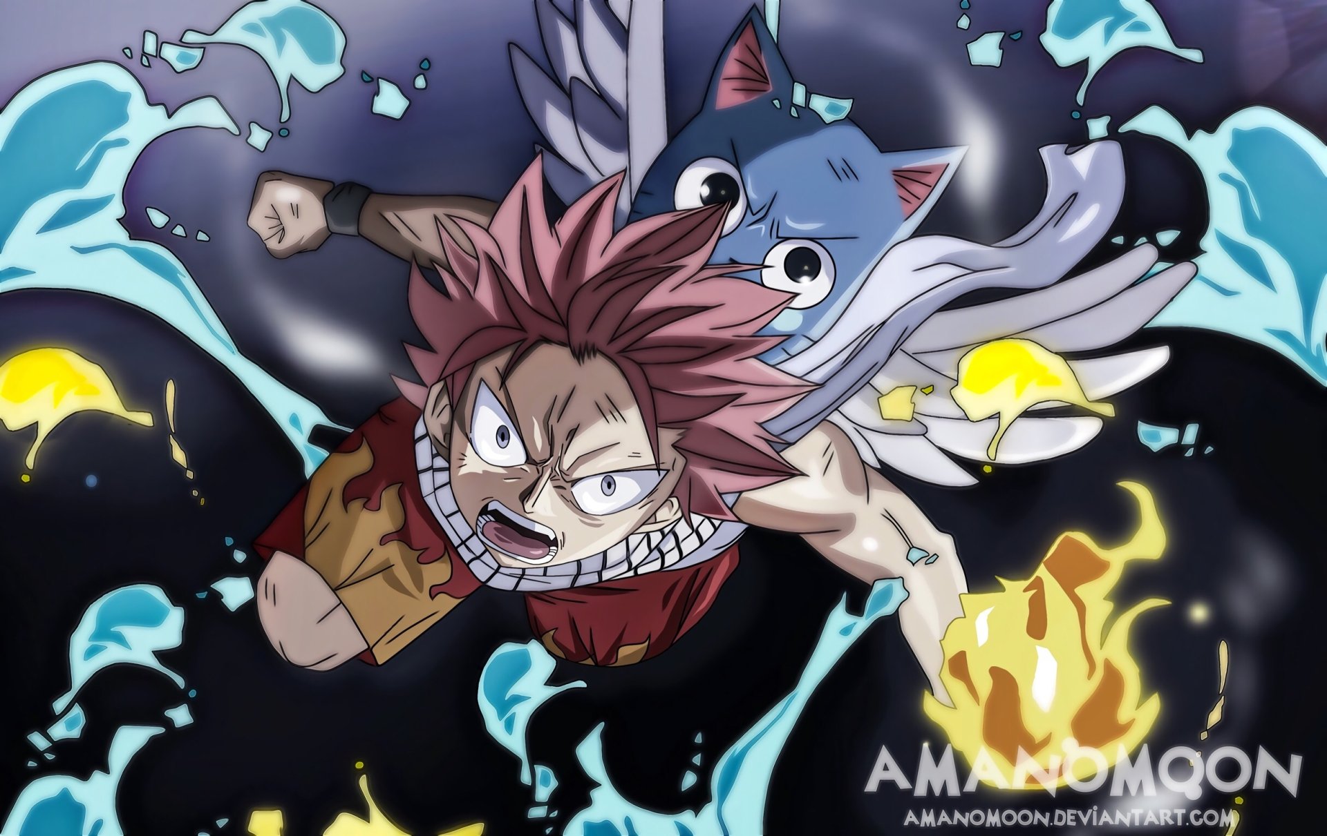 Download Happy (Fairy Tail) Natsu Dragneel Anime Fairy Tail HD Wallpaper by Amanomoon