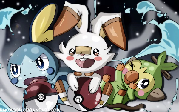 Sobble (Pokémon) Scorbunny (Pokémon) Grookey (Pokémon) video game Pokémon: Sword and Shield HD Desktop Wallpaper | Background Image