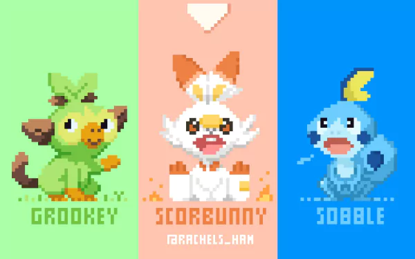 Pokemon Sword &amp; Shield Starters in Pixels