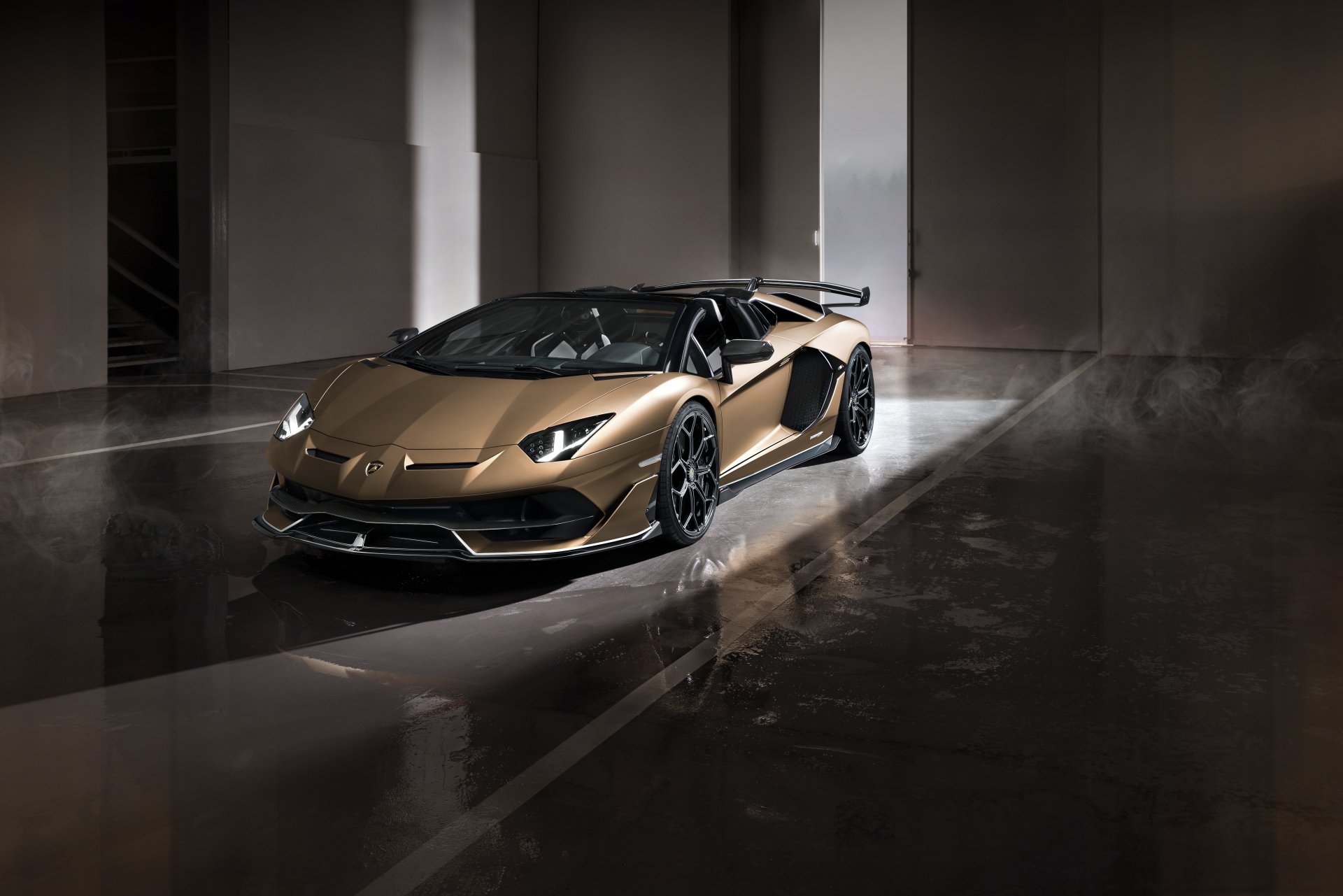 Download Brown Car Supercar Car Lamborghini Lamborghini Aventador Vehicle Lamborghini Aventador SVJ 8k Ultra HD Wallpaper