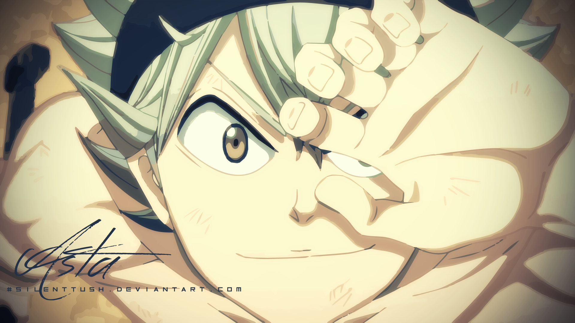 Asta from Black Clover in an intense close-up anime HD desktop wallpaper, showcasing his determined expression and dynamic pose.
