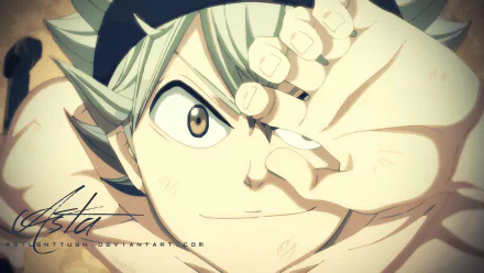 Asta from Black Clover in an intense close-up anime HD desktop wallpaper, showcasing his determined expression and dynamic pose.