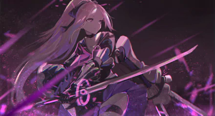 HD desktop wallpaper of the video game Forever 7th Capital, featuring a dynamic character wielding a sword in an intense, purple-lit setting.