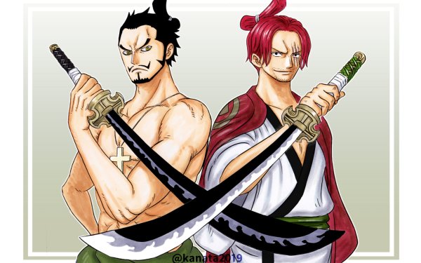 Anime One Piece Shanks Dracule Mihawk Katana Sword Red Hair Black Hair HD Wallpaper | Background Image