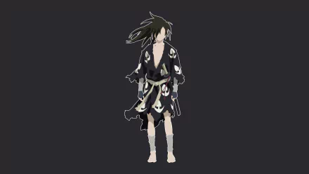 HD PC desktop wallpaper featuring Hyakkimaru from the anime Dororo, depicted in his traditional black outfit against a dark background.